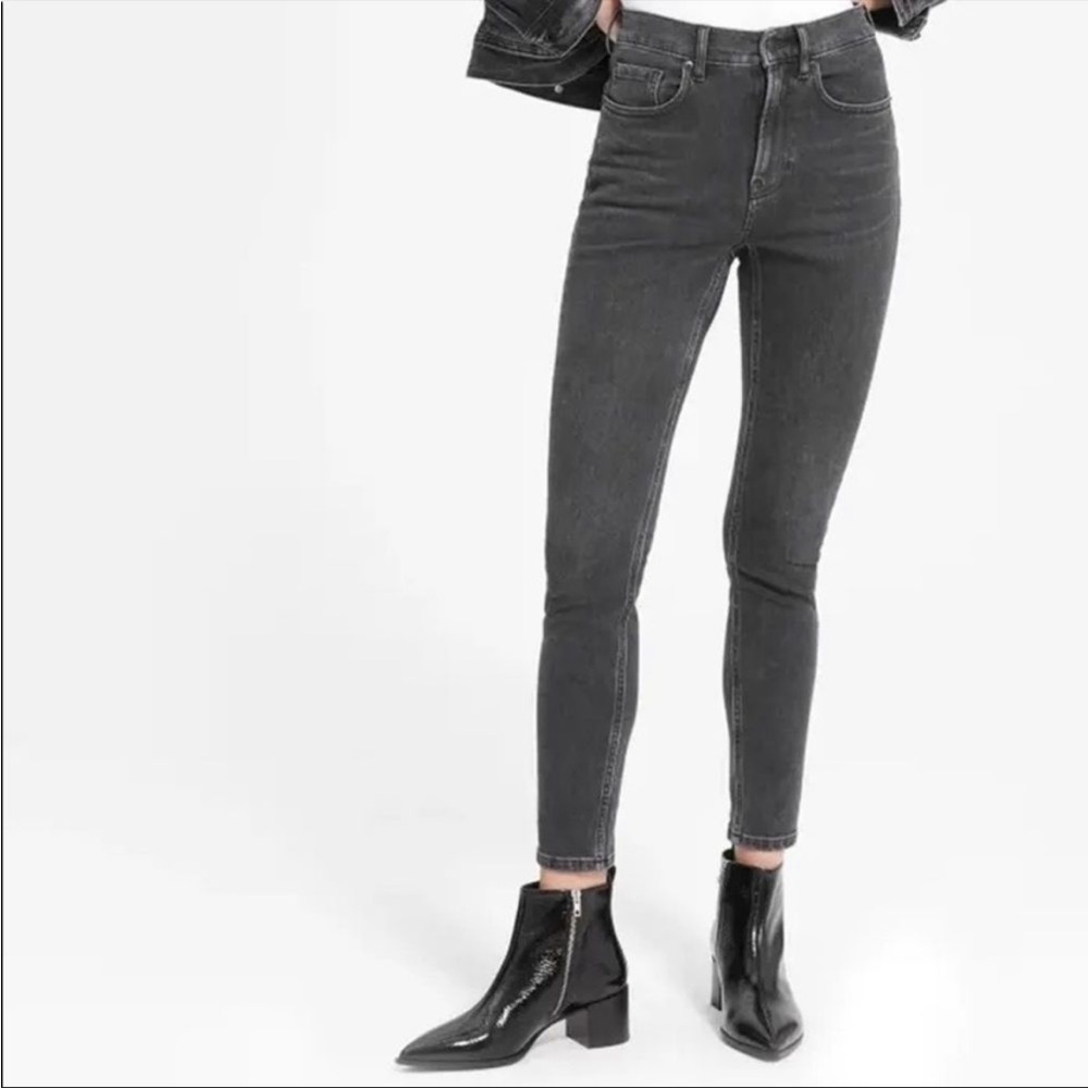 EVERLANE The Mid-Rise Skinny Ankle Black Wash Denim Stretchy Jeans 25